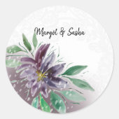 Paarse Boho Lotus Waterverf Kant Ronde Sticker (Voorkant)