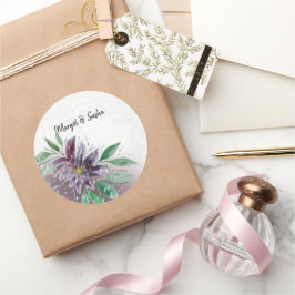 Paarse Boho Lotus Waterverf Kant Ronde Sticker