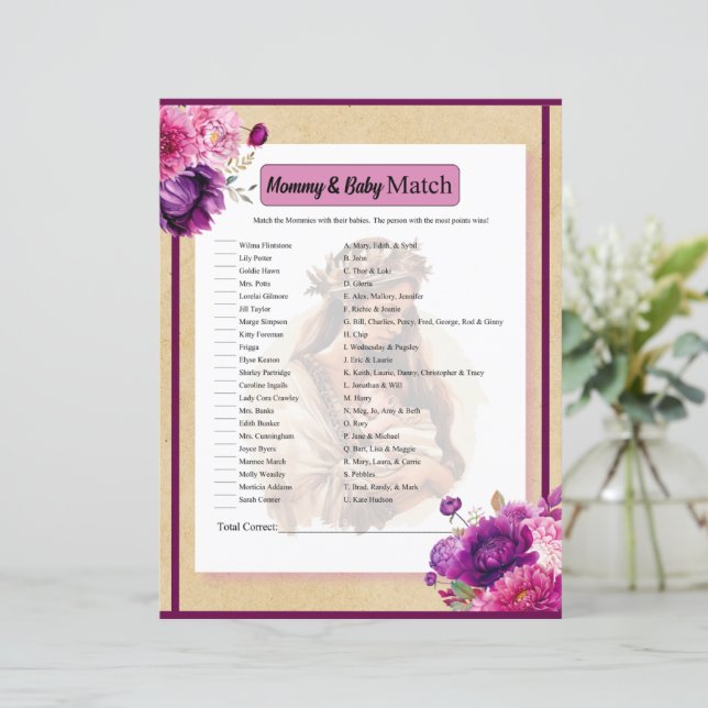 Paarse Boho Mama en Baby Match Game (Staand voorkant)