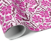 Paarse Boho Mid Century Modern Floral Pattern Cadeaupapier (Rol Hoek)