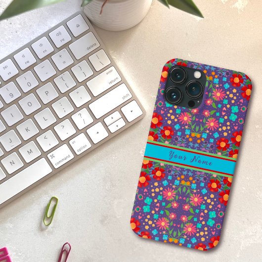 Paarse Boho Naam Rode Bloem Aangepast Patroon Case-Mate iPhone Case