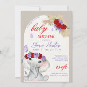Paarse Boho Olifant en Vlinder Baby shower Kaart (Voorkant)