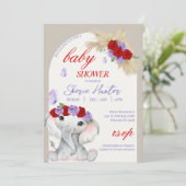 Paarse Boho Olifant en Vlinder Baby shower Kaart (Staand voorkant)