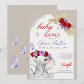 Paarse Boho Olifant en Vlinder Baby shower Kaart (Voorkant / Achterkant)