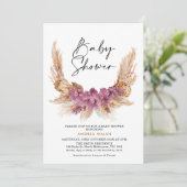 Paarse Boho Pampas Grass Baby shower Uitnodiging (Staand voorkant)