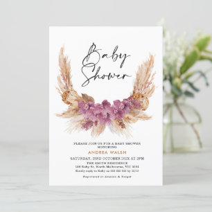 Paarse Boho Pampas Grass Baby shower Uitnodiging