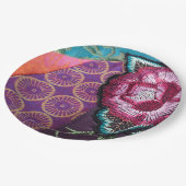 Paarse boho roos met geborduurde look papieren bordje (Gekanteld)