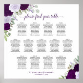 Paarse Boho Rozen 13 Tafel Trouwzaal Stoelenplatte Poster (Voorkant)