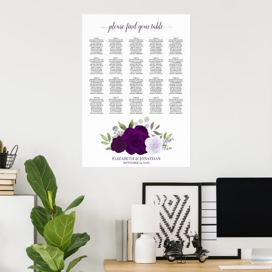Paarse Boho-Rozen 20 Tafel-bruiloft Poster (Thuiskantoor)