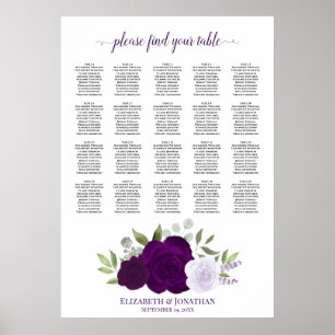 Paarse Boho-Rozen 20 Tafel-bruiloft Poster