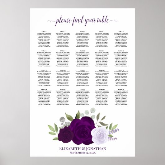Paarse Boho-Rozen 20 Tafel-bruiloft Poster (Voorkant)