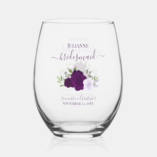 Paarse Boho Rozen bruidsmeisje Maid of Honor Gift Wijnglas Zonder Voet (Voorkant)