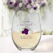 Paarse Boho Rozen bruidsmeisje Maid of Honor Gift Wijnglas Zonder Voet