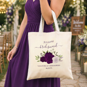Paarse Boho Rozen Elegante Bruidsmeisje Huwelijksg Tote Bag