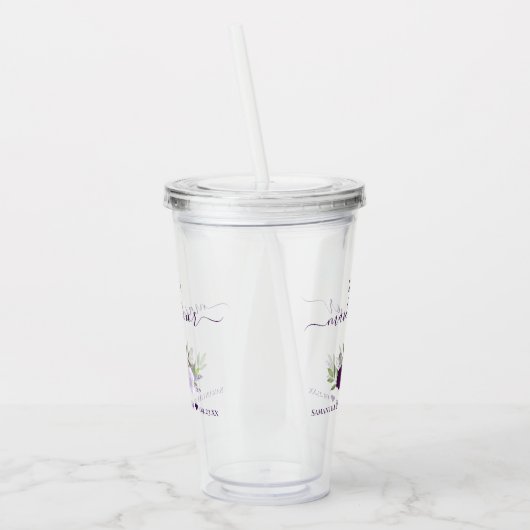 Paarse Boho Rozen Elegante Maid of Honor bruiloft Acryl Drinkbeker (Links)