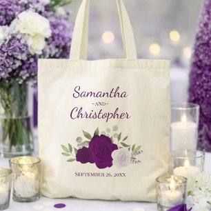 Paarse Boho Rozen Elegante Namen Bruidspaar Trouwe Tote Bag