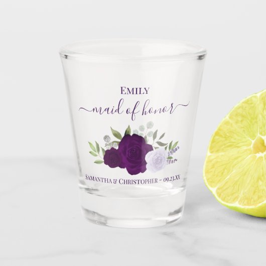 Paarse Boho Rozen Elegante Trouwgetuige Bruiloft Shot Glas (Voorkant)