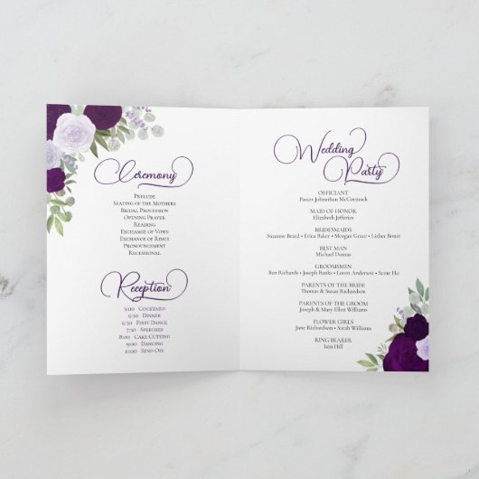 Paarse Boho Rozen & Foto Elegant Huwelijk Programma (Binnen)