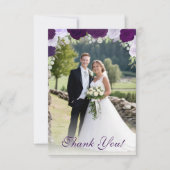 Paarse Boho Rozen Foto Overlay Elegante bruiloft Bedankkaart (Voorkant)