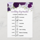 Paarse Boho Rozen Huwelijksfeesten & Tijdlijn Programmakaart (Achterkant)