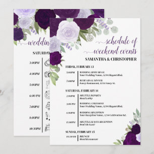 Paarse Boho Rozen Huwelijksfeesten & Tijdlijn Programmakaart