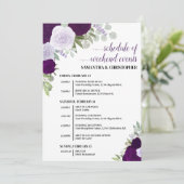 Paarse Boho Rozen Huwelijksfeesten & Tijdlijn Programmakaart (Staand voorkant)