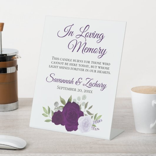 Paarse Boho Rozen Loving Memory Huwelijksmonument Reclamebord Met Voetstuk (Insitu)
