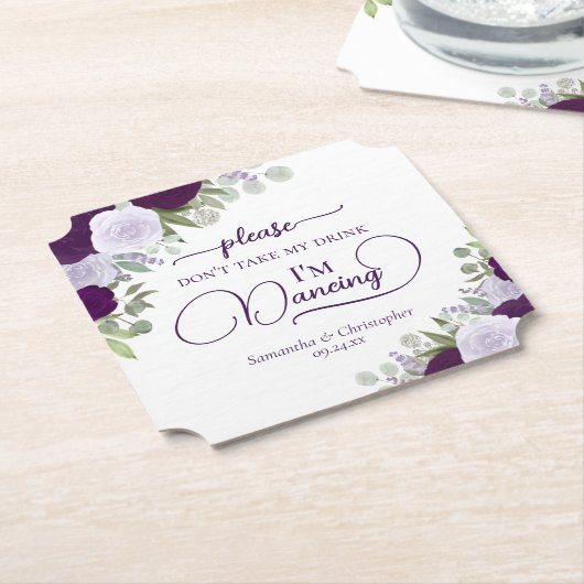 Paarse Boho Rozen Pak M'n Drank Niet Trouwfeest Kartonnen Onderzetters (Gekanteld)