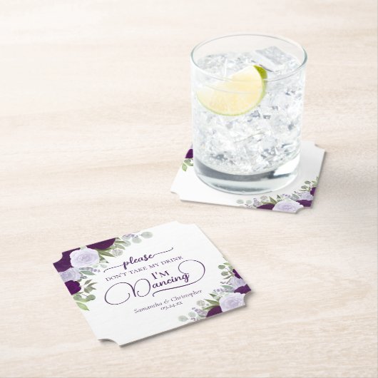 Paarse Boho Rozen Pak M'n Drank Niet Trouwfeest Kartonnen Onderzetters (Insitu)