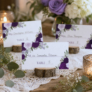 Paarse Boho Rozen Trouwkaart met Inschrijf Escortk Plaatskaartje