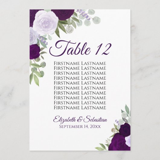 Paarse Boho Rozen Wedding Seating Chart Kaart Grot (Achterkant)