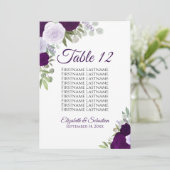 Paarse Boho Rozen Wedding Seating Chart Kaart Grot (Staand voorkant)