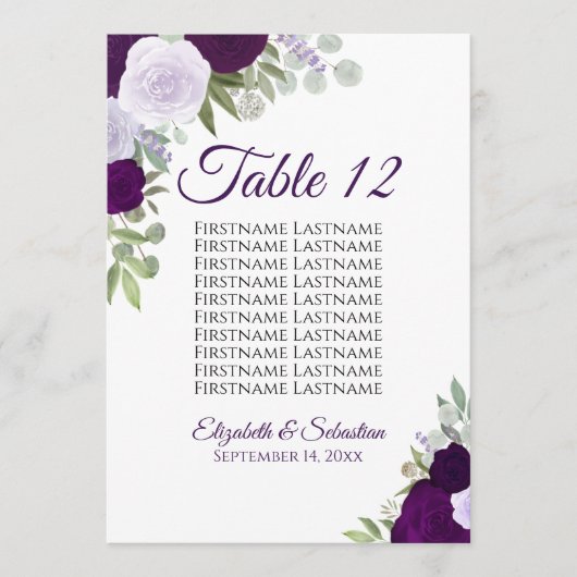 Paarse Boho Rozen Wedding Seating Chart Kaart Grot (Voorkant)