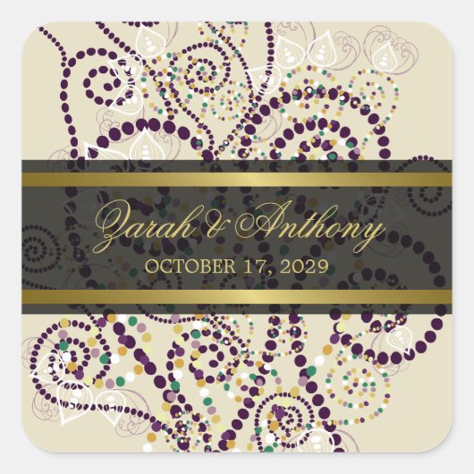 Paarse Boho spiralen Elegante chique trouwstickers Vierkante Sticker (Voorkant)