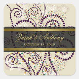 Paarse Boho spiralen Elegante chique trouwstickers Vierkante Sticker