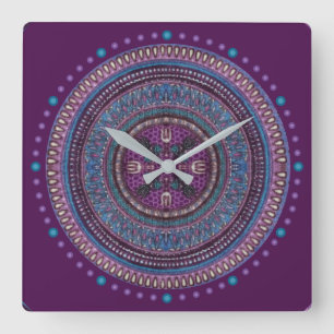 Paarse Boho Style Clock Vierkante Klok