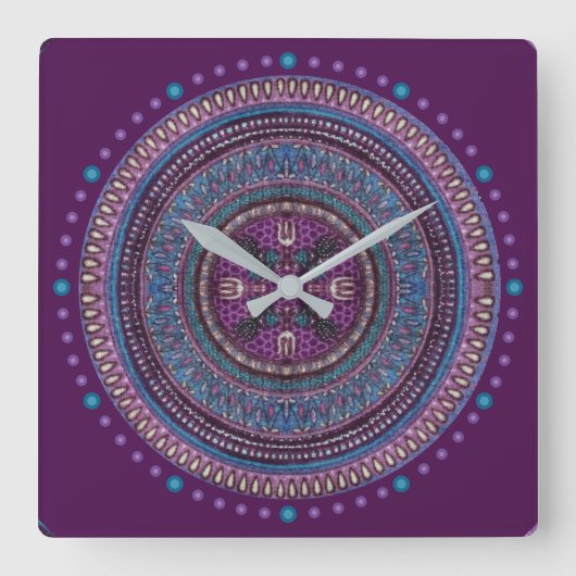 Paarse Boho Style Clock Vierkante Klok (Voorkant)