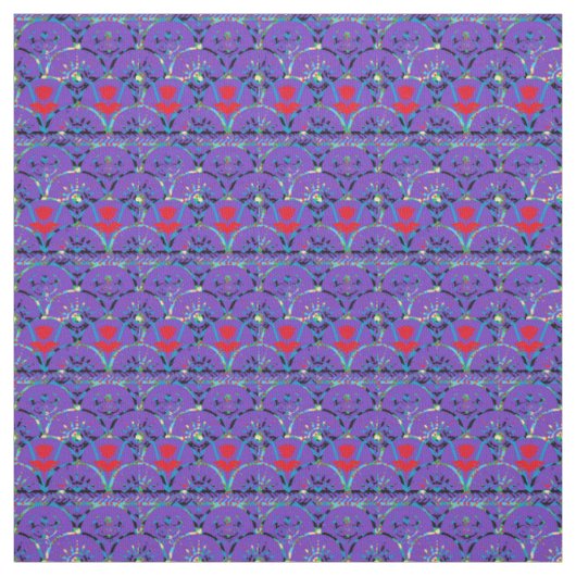 Paarse Boho Sunrise | Rode bloemen Stof (Swatch)