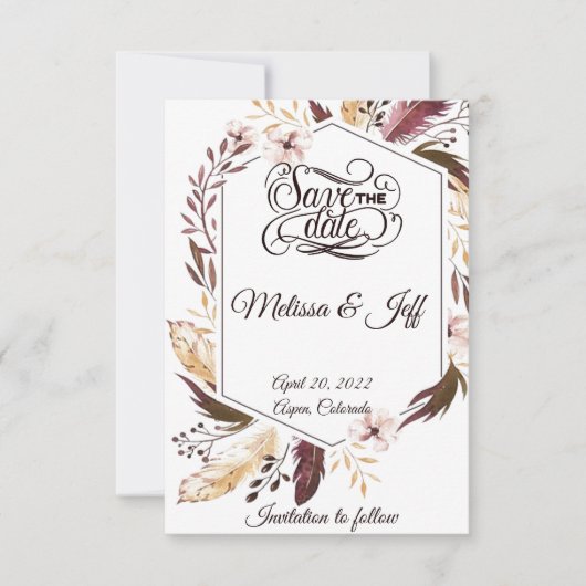 Paarse boho veren save the date (Voorkant)