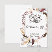 Paarse boho veren save the date (Voorkant / Achterkant)