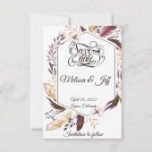 Paarse boho veren slaan de datum op save the date (Voorkant)