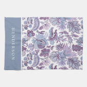 Paarse Boho Vintage Bloem Monogram Theedoek (Horizontaal)