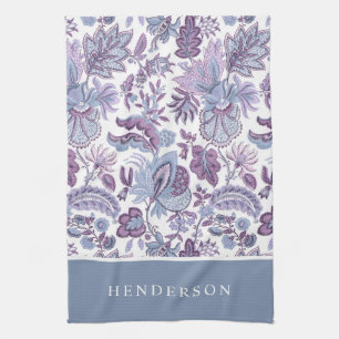 Paarse Boho Vintage Bloem Monogram Theedoek