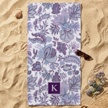 Paarse Boho Vintage Bloemen Monogram