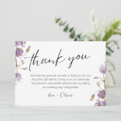 Paarse Boho Waterverf Bloemen Bruiloft Dank u Bedankkaart (Staand voorkant)