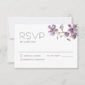 Paarse Boho Waterverf Bloemen Bruiloft RSVP Kaart (Voorkant)