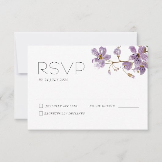 Paarse Boho Waterverf Bloemen Bruiloft RSVP Kaart (Voorkant)