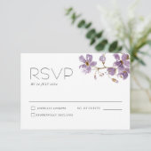 Paarse Boho Waterverf Bloemen Bruiloft RSVP Kaart (Staand voorkant)