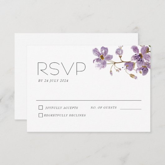 Paarse Boho Waterverf Bloemen Bruiloft RSVP Kaart (Voorkant / Achterkant)