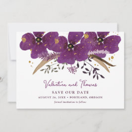 Paarse Boho Waterverf Flowers Bewaar de datum Kaart